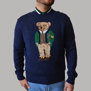 NWT Polo by Ralph Lauren Navy Sweater with Bear Design - too small for my son.